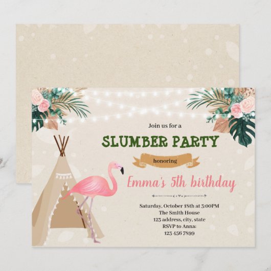 Tropische flamingo sluimer party kaart (Voorkant / Achterkant)