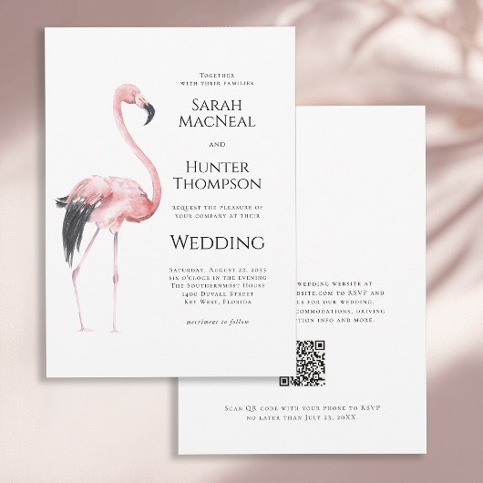 Tropische Flamingo Strand Bruiloft QR code Kaart