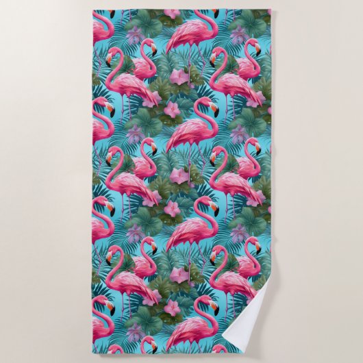 Tropische Flamingo strandlaken (Voorkant)