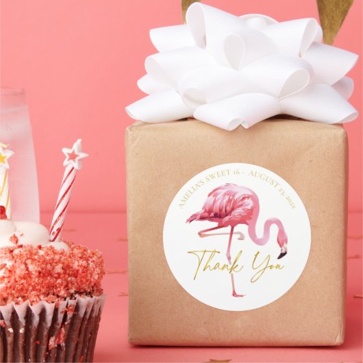 Tropische Flamingo Sweet 16 Dank u ID922 Ronde Sticker (Feest)