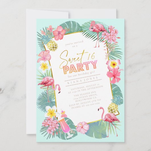Tropische Flamingo Sweet 16 Party ID922 (Voorkant)