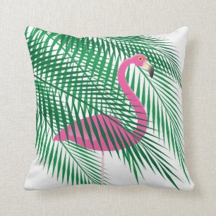 Tropische Flamingo verborgen in Palm Leaves op Whi Kussen