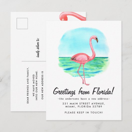 Tropische Flamingo Verhuisd Nieuw Adres Florida Ve Aankondigingskaart (Voorkant / Achterkant)