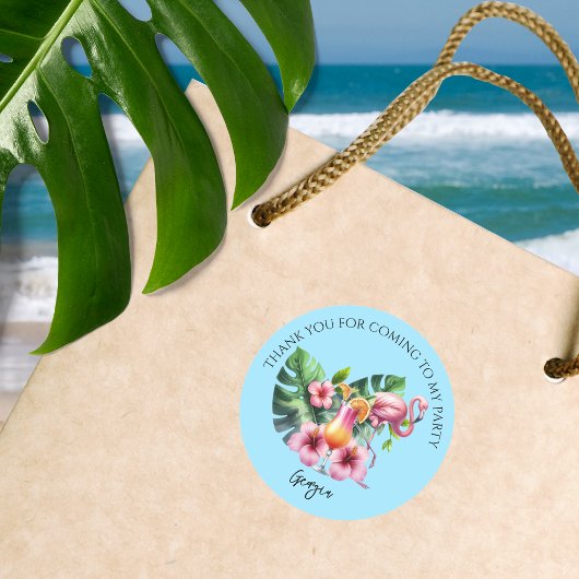 Tropische flamingo verjaardagsfeest bedankt ronde sticker