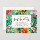 tropische flamingo verjaardagsfeest uitnodiging (Voorkant / Achterkant)