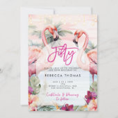 Tropische flamingo vijftig verjaardagsfeestje uitn kaart (Voorkant)