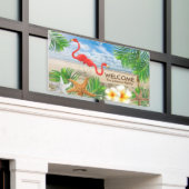 Tropische Flamingo Vogels in paradijs Welkomsontwe Spandoek (Buitenkant Gebouw)