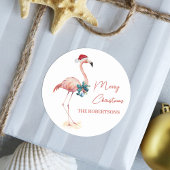 Tropische flamingo vrolijk kerstfeest ronde sticker