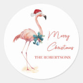Tropische flamingo vrolijk kerstfeest ronde sticker (Voorkant)