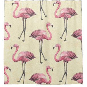 Tropische Flamingo: Waterverf Behang Verrukking. Douchegordijn