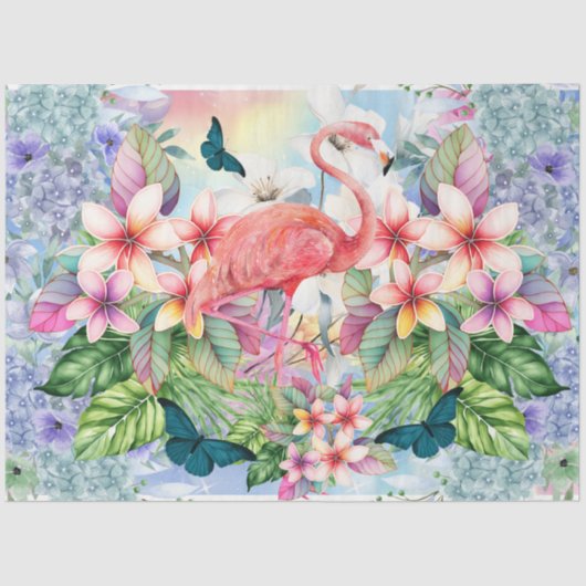 Tropische Flamingo & Waterverf Bloemen Tissuepapier (Voorkant)