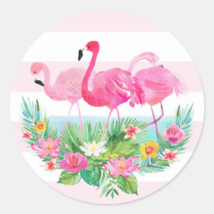 Tropische Flamingo Waterverf Roze Favor Sticker