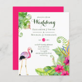 Tropische Flamingo Wedding nodigt Fuchsia Ginger u (Voorkant / Achterkant)