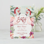 Tropische flamingo zestig verjaardagsfeestje uitno kaart (Staand voorkant)