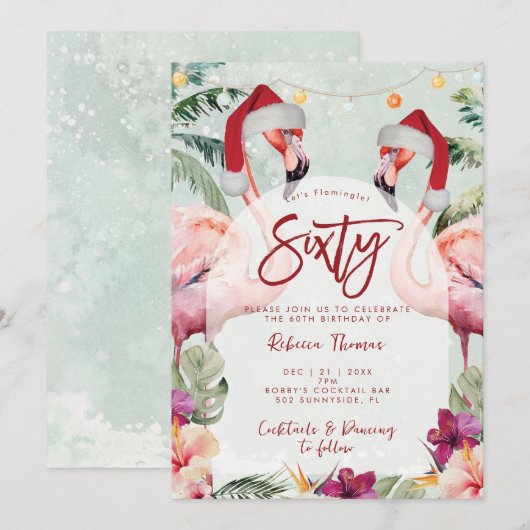 Tropische flamingo zestig verjaardagsfeestje uitno kaart (Voorkant / Achterkant)