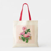 Tropische Flamingo Zomer Roze Groene Botanische Tote Bag (Achterkant)