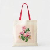 Tropische Flamingo Zomer Roze Groene Botanische Tote Bag (Voorkant)
