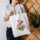 Tropische Flamingo Zomer Roze Groene Botanische Tote Bag