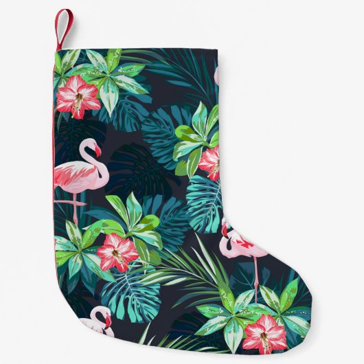 Tropische Flamingo: Zomerbloemenpatroon Kleine Kerstsok (Voorkant)