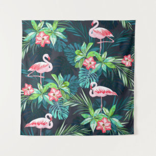 Tropische Flamingo: Zomerbloemenpatroon Wandkleed