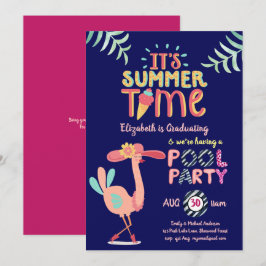 Tropische Flamingo ZWEMBAD FEESTJE Roze Blauwe Mei Kaart