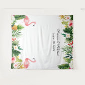 Tropische Flamingo's Bruiloft Photo Booth Achtergr Wandkleed (Voorkant (horizontaal))