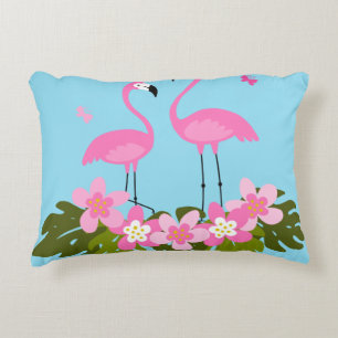 Tropische Flamingo's en Bloem Illustratie Accent Kussen