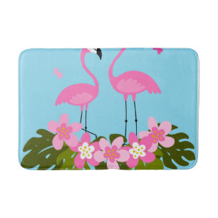 Tropische Flamingo's en Bloem Illustratie Badmat