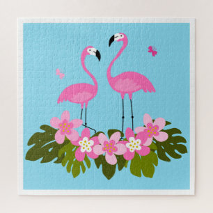 Tropische Flamingo's en Bloem Illustratie Legpuzzel