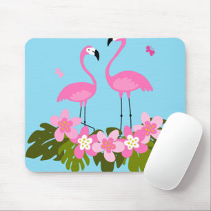 Tropische Flamingo's en Bloem Illustratie Muismat
