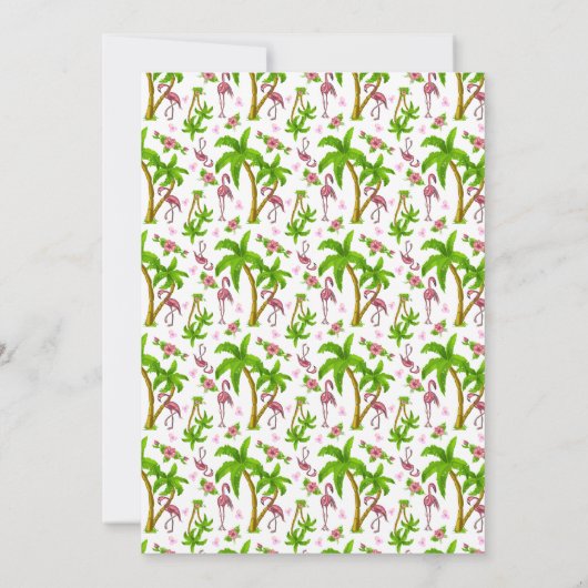 Tropische Flamingo's en Bloemen Uitnodiging (Achterkant)