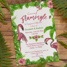 Tropische Flamingo's en Bloemen Uitnodiging