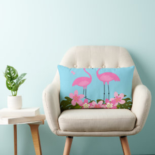 Tropische flamingo's en bloemenillustratie kussen