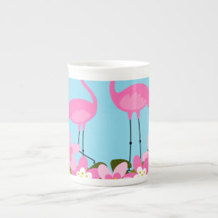 Tropische flamingo's en bloemenillustratie porselein kop