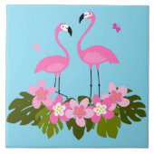 Tropische flamingo's en bloemenillustratie tegeltje (Voorkant)