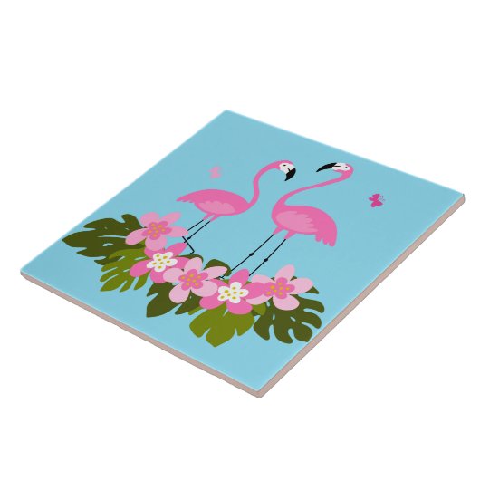 Tropische flamingo's en bloemenillustratie tegeltje (Zijkant)