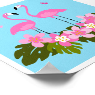 Tropische Flamingo's en Bloemillustratie Poster