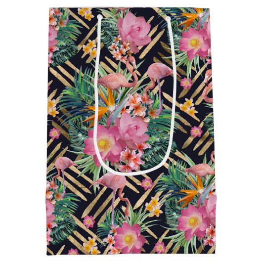 tropische flamingos en goudberoertes medium cadeauzakje (Achterkant)