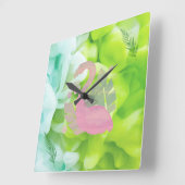 Tropische flamingo's en palmen vierkante klok (Hoek)