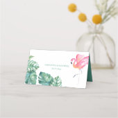 Tropische flamingo's en Waterverf Greenery Wedding Plaatskaartje (Achterkant)