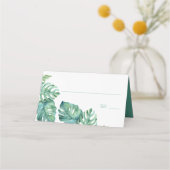Tropische flamingo's en Waterverf Greenery Wedding Plaatskaartje (Voorkant)