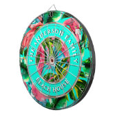 Tropische Flamingo's familienaam Beach House Dartbord (Voorkant Rechts)