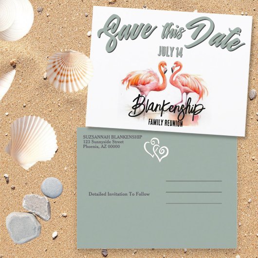 Tropische Flamingo's Familiereünie Save The Date Aankondigingskaart