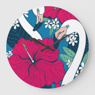 Tropische flamingo's: Hibiscus plumeria achtergron Grote Klok