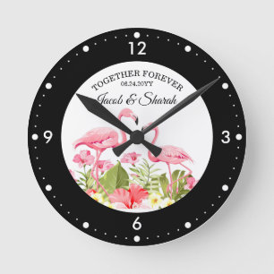 Tropische Flamingo's Huwelijksuitnodiging Template Ronde Klok