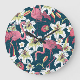 tropische flamingo's lelies patroon grote klok