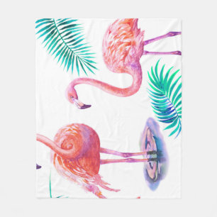 Tropische flamingo's: Orchideeën Waterverf naadloo Fleece Deken