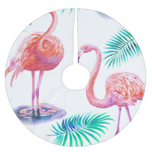 Tropische flamingo's: Orchideeën Waterverf naadloo Kerstboom Rok