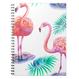 Tropische flamingo's: Orchideeën Waterverf naadloo Notitieboek