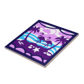 Tropische flamingo's Paarse palmbomen Roze wolken Tegeltje (Zijkant)